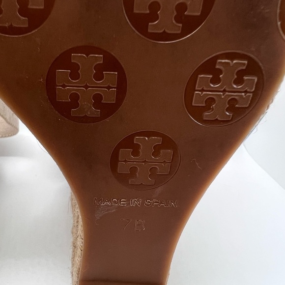 PRE-OWNED Tory Burch Nat. Adonis Crisscross Esp. Wedge Sandals Sz 7B - Picture 8 of 10